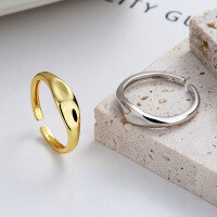 wholesale S925 Silver Korean Style Minimalist Luxury Glossy Ins Trend Creative Versatile Open Design Ring-DJ1115/white gold about 1.3 grams opening adjustable