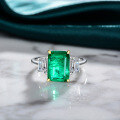 wholesale S925 Silver New Style 8ct 10*14 Rectangular Synthetic Emerald Ring Women's-0-1