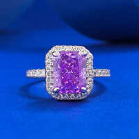 wholesale New Hot-Selling High Carbon Diamond Ring in Europe and America, 7*9 Ice-Cut Purple Diamond Engagement Ring for Women-R1130 Purple Diamond Ring>Size 9