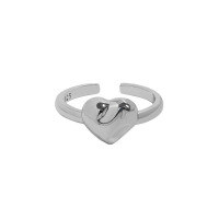 wholesale S925 Sterling Silver 720 Korean Version Ins Indie Design Minimalist Versatile Geometric Heart Texture Textured Open Adjustable Ring for Women-Platinum [No. 13/Adjustable] Opening adjustable
