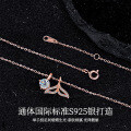 925 Silver Mermaid Tail Necklace with Moissanite for Valentine's Day-0-0