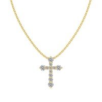 wholesale S925 sterling silver Nordic wedding-style necklace for women, featuring a delicate cross pendant with round zirconia inlay, designed as an elegant collarbone chain-Gold DY190920-SG-WH>925 silver
