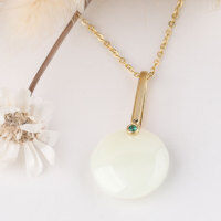 wholesale 925 Silver Gold-Plated, Dainty and Elegant Choker Necklace with Certificate, Circular Hetian Jade Pendant in a Minimalist and Light Luxury Style-16mm round white jade pendant (without chain)  925 silver
