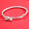 wholesale 999 Silver Two-Life Joy Lotus Pod Bracelet for Women, Chinese Style Ancient Method Lotus Flower Minimalist Solid Bangle Push-Pull Design Youthful Model-0-1