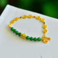 wholesale 925 silver with certificate, gold-plated, antique-style auspicious pendant inlaid with Hetian jade lucky beads and green jade bead bracelet for women-0-5