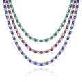 wholesale 18K Gold Plated Single Row Claw Set Micro Paved 3mm Zircon Fashionable Lab-Grown Ruby Sapphire Emerald Tennis Necklace-0-0