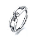 wholesale S925 Sterling Silver Geometric Asymmetrical Interlocking Ring Punk Hip Hop Streetwear Sweet Edgy Style Index Finger Ring-0-3