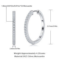 wholesale 18K Gold Plated 925 Sterling Silver Cross-Border Hot-Selling Moissanite Hoop Earrings, Simple and Fashionable Moissanite Earrings for Cross-Border Trade-Platinum