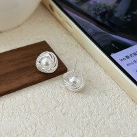 wholesale S925 Sterling Silver Swarovski Pearl Twisted Stud Earrings for Women Elegant and Minimalist Light Luxury Versatile Earrings-Sterling silver