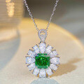 wholesale S925 Sterling Silver New Flower Full Diamond Necklace for Women, Jade Green High Carbon Diamond Pendant Collarbone Chain-0-1