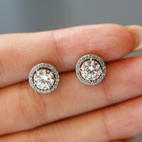 Sterling Silver Round Ear Studs for Women with Moissanite-50 points (Moissanite)