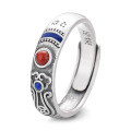 wholesale S925 Sterling Silver Retro Palace Ethnic Style Seven-Colored Auspicious Clouds Ruyi Heart Sutra Personalized Elegant Ring-0-4