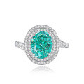 wholesale S925 Sterling Silver Cross-Border Europe and America Gemstone Foreign Trade Paraiba Sugar Cube Ring Ice Flower Cut Emerald Women's Wholesale Ring-0-12