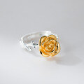 wholesale S925 Sterling Silver Dainty Sweet Ins Style Small Gold Rose Flower Ring R02806-0-3