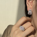 wholesale 925 Sterling Silver French-style Ring and Earrings Set for Women, Luxurious and High-end, 2-Carat Square Sugar Ice-Cut Pink Ultra-Sparkling Silver Set-0-3