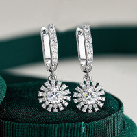 S925 Silver Moissanite Sunflower Earrings with Tassels, Premium Craftsmanship-Inlaid with 50 points of moissanite