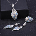 wholesale S925 Silver Designer Autumn Leaf Dragonfly Rare Jewelry Set with Natural Colored Gemstones Ring Earrings Pendant-0-0