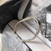 wholesale S925 Sterling Silver Women's Solid Irregular Fashionable and Unique Silver Bracelet Light Luxury Temperament Minimalist Style Bangle-xb925-white gold