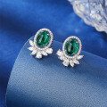 wholesale S925 Sterling Silver 24 New Style Emerald Gemstone Plain Stud Earrings for Women with Zircon, Minimalist and Light Luxury High-End Accessories-0-3