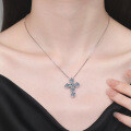 S925 Sterling Silver Cross Pendant Necklace with 48ct Moissanite-0-2