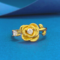 wholesale S925 Silver New Style Brushed Rose Flash Diamond Ring for Women, Light Luxury, Versatile, High-End Cross-Border Design-R1539 Gold Rose Ring Size 6