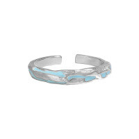 wholesale S925 Sterling Silver Original Niche Design Cold-toned Irregular Textured Blue Drip Glaze Open Adjustable Ring Unisex-JA808 model Adjustable opening