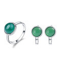 wholesale S925 Sterling Silver Fashion Minimalist Green Agate Jewelry Set with Natural Gemstone Ring and Stud Earrings Two-Piece Set-0-4