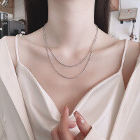 wholesale S925 Sterling Silver Korean-style Creative Universal Clasp Sparkling Wave Necklace, Ins Minimalist Versatile Choker for Women-581LM short/approx. 3.6g 925 silver