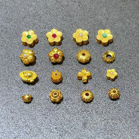 wholesale S925 Gold-Plated Peach Blossom Spacer Bead with Pearl for Braided Bracelet Necklace DIY Accessories Semi-Finished Products Through-Hole Peach Blossom Ornaments-Small Lucky Ingot