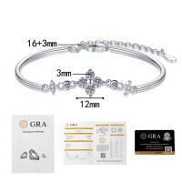 S925 Sterling Silver Adjustable Four-Leaf Clover & Moissanite Bracelet-40-point Moissanite  925 Silver