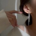 wholesale S925 Sterling Silver Korean-style Long Iridescent Coastline Fringe Ear Thread with Silver Fine Glitter Stardust Earrings-0-3