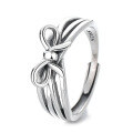 wholesale S925 sterling silver multi-layer bow-shaped ring with a fresh and sweet Korean-style design, worn on the index finger for women-0-4