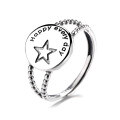 wholesale S925 Sterling Silver Double Layer English Letter Five-Pointed Star Ring Korean Style Creative Petite Design Index Finger Ring for Women-0-4