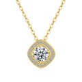 14K Gold Plated 925 Sterling Silver Square Moissanite Pendant Necklace for Women-0-3