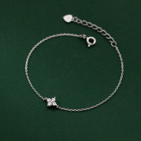 wholesale S925 Sterling Silver Diamond-Studded Four-Leaf Flower Bracelet, Ins Style Small Fresh Floral Temperament Women's Jewelry S6056-S925 silver bracelet gold 925 silver