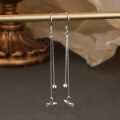 wholesale S925 silver fashionable women's earrings, Korean-style elegant butterfly bead long drop earrings with tassel, SHEIN new accessory-0-0