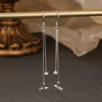 wholesale S925 silver fashionable women's earrings, Korean-style elegant butterfly bead long drop earrings with tassel, SHEIN new accessory-Butterfly Earrings>925 Silver