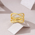 18K Gold Plated Sterling Silver Moissanite Fashion Hollow Crossover Ring-0-2