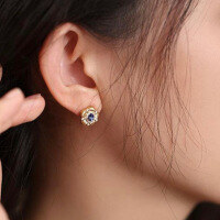 wholesale S925 sterling silver full-body original niche French light luxury stud earrings, versatile everyday fashion and personalized women's earrings-BE0083-Gold Color-Blue Diamond>925 Silver