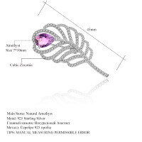 wholesale S925 silver designer natural amethyst feather brooch for elegant evening gown pairing with high-end aesthetic design-Green agate brooch