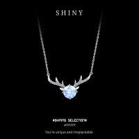 Sterling Silver Moose Necklace with Moissanite Pendant, Fashion Design.-S925 sterling silver + 1-carat royal blue moissanite