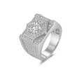 wholesale Gold-plated, fashionable and generous square 2-carat full diamond men's ring, internet-famous cluster set with sparkling starlight, trendy men's ring-0-4