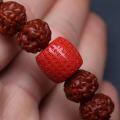 wholesale Metal material, genuine cinnabar red sand mantra carved character barrel beads top waist beads drum beads bodhi old-style accessories matching beads loose beads collectibles-0-3