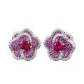 wholesale Metal material first: Stunning Jewelry new pigeon blood red round full diamond classic earrings set with zirconia, elegant and noble temperament for women-0-4