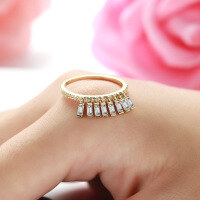 wholesale S925 Sterling Silver Geometric Rectangular Fringe Creative Zircon Ring Wholesale Direct from Manufacturer-Creative Tassel Geometric Ring Size 14