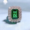 wholesale S925 Silver 10*14mm Rectangular Cabochon High Carbon Green Zircon Ring for Index Finger Cross-border-0-5