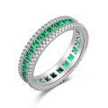 wholesale S925 Sterling Silver Emerald Zircon Ring with High Carbon Diamond, British Retro Inspired Light Luxury Design Gemstone Ring-0-10