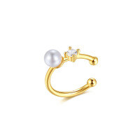 wholesale 925 Sterling Silver French Pearl Ear Cuff without Piercing for Women, New Trendy Summer Zircon Ear Clip Earrings-XB567 copper plated with gold (single)