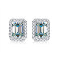 wholesale 925 Silver New 1 Carat VVS1 Colored Moissanite Emerald Cut Earrings Cross-Border Best Seller-0-3
