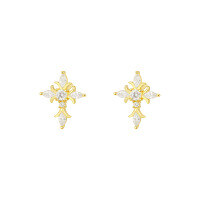 wholesale S925 Sterling Silver Rhombus Cross Earrings For Women, Full Of Drilled Zirconia, Fashionable And Unique Small Design-E4543-Gold 925 Silver